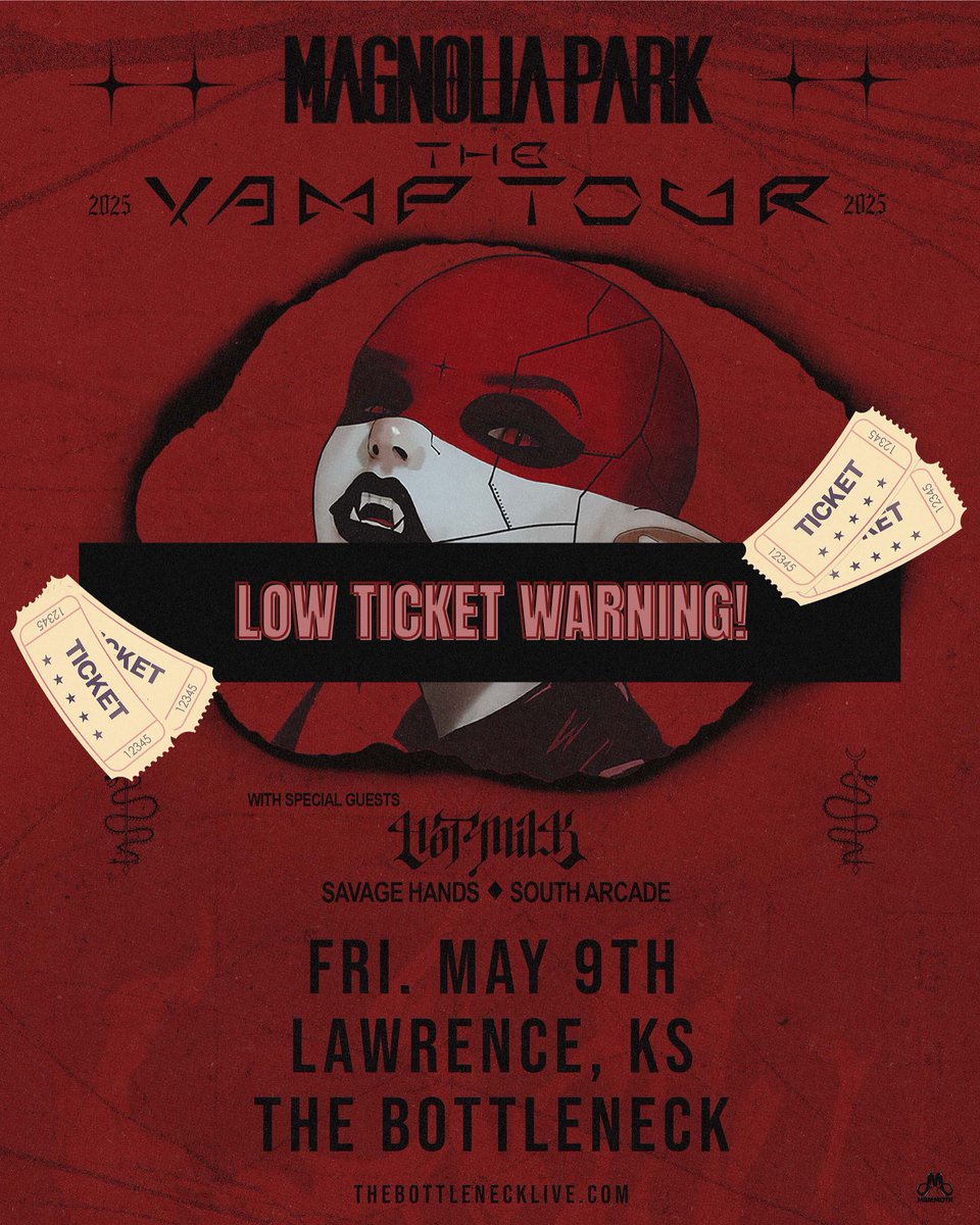 The Bottleneck (@thebottleneck) on Twitter photo ‼️LOW TICKETS‼️Now is your last chance to grab tickets to see <a href="/Magnoliaparkfl/">Magnolia Park</a> at The Bottleneck tomorrow with <a href="/hotmilkhotmilk/">HOT MILK</a> <a href="/SavageHandsBand/">SAVAGE HANDS</a> and <a href="/southarcadeuk/">SOUTH ARCADE</a> 🎟️
Tickets at thebottlenecklive.com ‼️LOW TICKETS‼️Now is your last chance to grab tickets to see <a href="/Magnoliaparkfl/">Magnolia Park</a> at The Bottleneck tomorrow with <a href="/hotmilkhotmilk/">HOT MILK</a> <a href="/SavageHandsBand/">SAVAGE HANDS</a> and <a href="/southarcadeuk/">SOUTH ARCADE</a> 🎟️
Tickets at thebottlenecklive.com