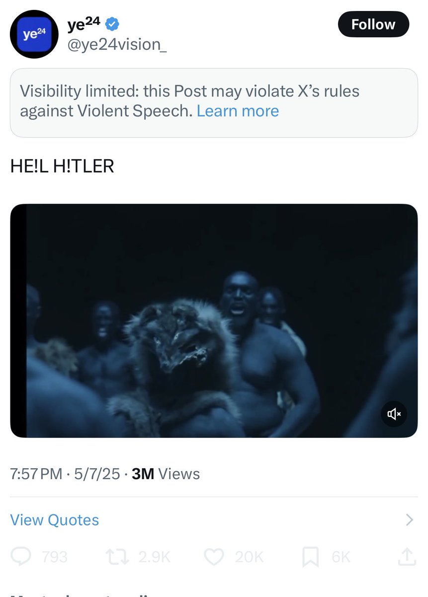 You can rap about how you love killing niggas and it will get boosted and heavily promoted 

Rap about Hitler and it’s banned 

Do you understand why Ye is radicalized? 

He watched them destroy his culture then his life 

Most people would accept defeat and fly to Auschwitz