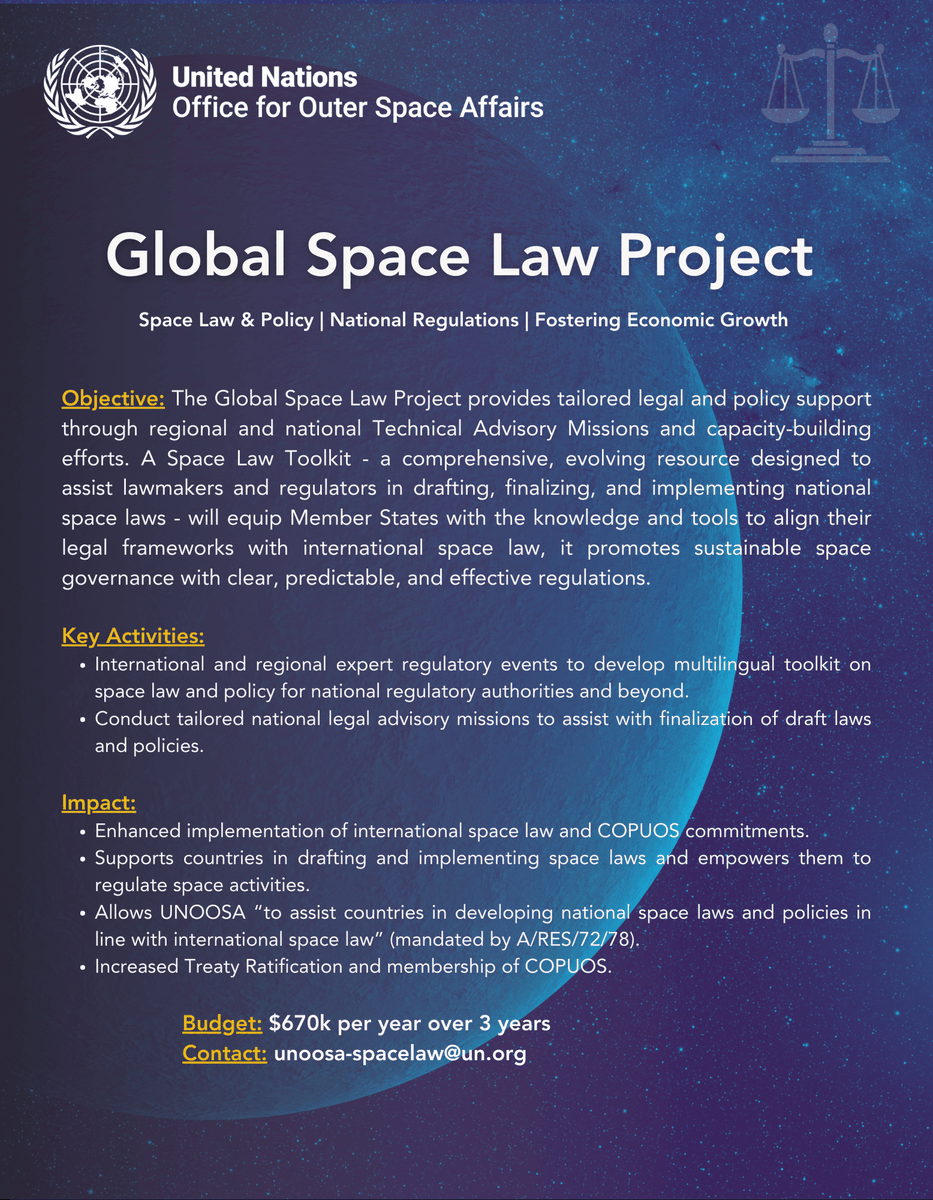 ⚖️ “#SpaceLaw doesn't have to be Rocket Science”.🚀 From supporting Member States in ratifying space treaties to helping them craft national space strategies &amp; pass robust and predictable legislation