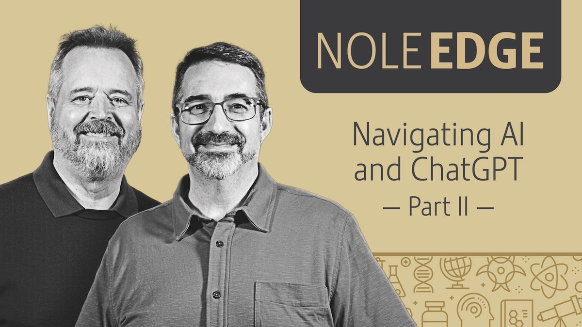 FSU Arts & Sciences (@fsuartssciences) on Twitter photo The wait is over, Part II of Nole Edge is here! ๐๏ธ youtu.be/NUV0ozlcEM0
If you missed Part I of our podcast discussion about AI with <a href="/FSUComputerSci/">FSU Department of Computer Science</a>'s Gary Tyson and <a href="/fsu_englishdept/">FSU English</a>'s Michael Neal earlier this week, catch up here: youtu.be/TGpDtD7shpI The wait is over, Part II of Nole Edge is here! ๐๏ธ youtu.be/NUV0ozlcEM0
If you missed Part I of our podcast discussion about AI with <a href="/FSUComputerSci/">FSU Department of Computer Science</a>'s Gary Tyson and <a href="/fsu_englishdept/">FSU English</a>'s Michael Neal earlier this week, catch up here: youtu.be/TGpDtD7shpI