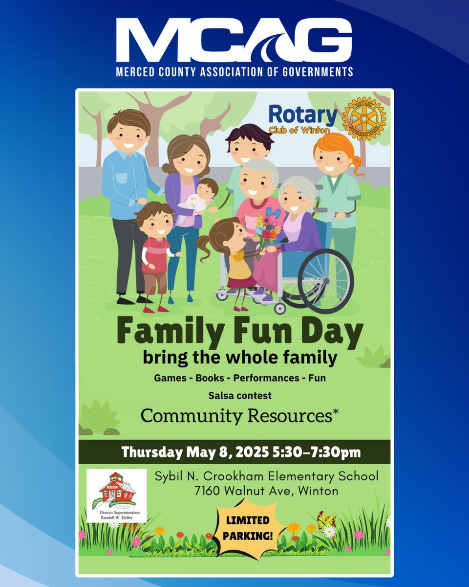 Join MCAG today, May 8th, at Sybil N. Crookham Elementary School for Family Fun Day! The event will run from 5:30pm to 7:30 pm.  While you are there you can stop by our booth and give your feedback on the future of our communities by completing our RTP survey!