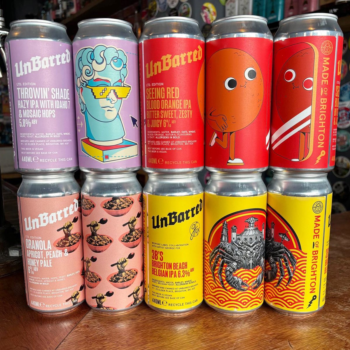 CraftCourage's tweet photo. NEW #UnBarred ‘Throwin’ Shade’ IPA w/ Idaho 7 & Mosaic 🤤 ‘Seeing Red’ Blood Orange #IPA 🍊 ‘Granola’ Apricot, Peach & Honey Pale is BACK AND their most requested has been re-brewed: ‘3B’s’ Belgium IPA (Belgian yeast w/ El Dorado, Motueka & Wai-iti) 🍺 #CrystalPalace #CraftBeer https://t.co/tAcHk6sdKa