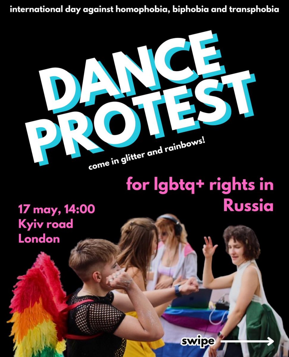 Мы в Yasnaya Britannia рады поделиться, что 17 мая с 14:00 до 16:00 организуем танцевальный протест против гомофобии, бифобии и трансфобии перед посольством России. Если вы сможете поделиться информацией о протесте в своих социальных сетях/на своем веб-сайте, чтобы повысить