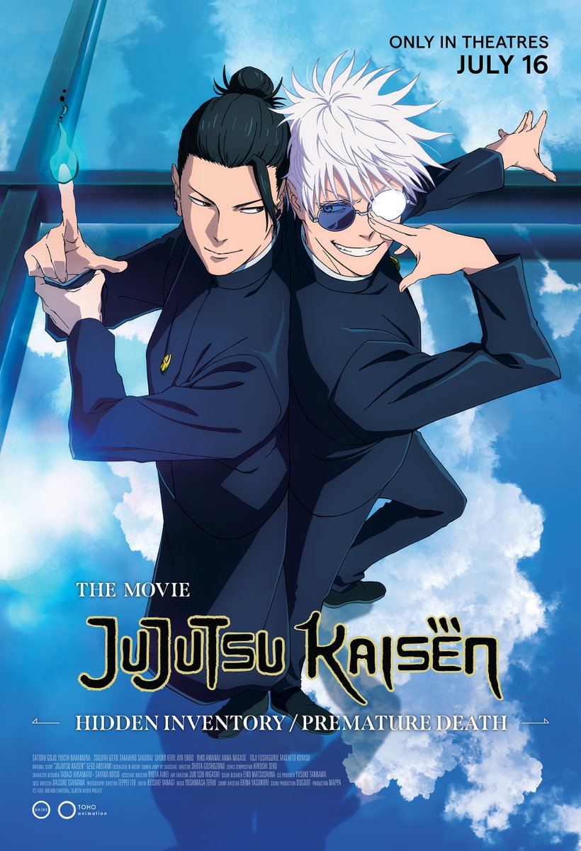 GKIDS is proud to announce we'll be bringing JUJUTSU KAISEN: Hidden Inventory / Premature Death – The Movie to North American theatres! 🌤️

The strongest duo comes to the big screen in both Japanese &amp; English dub July 16.
Tickets coming soon!
brnw.ch/21wStZk