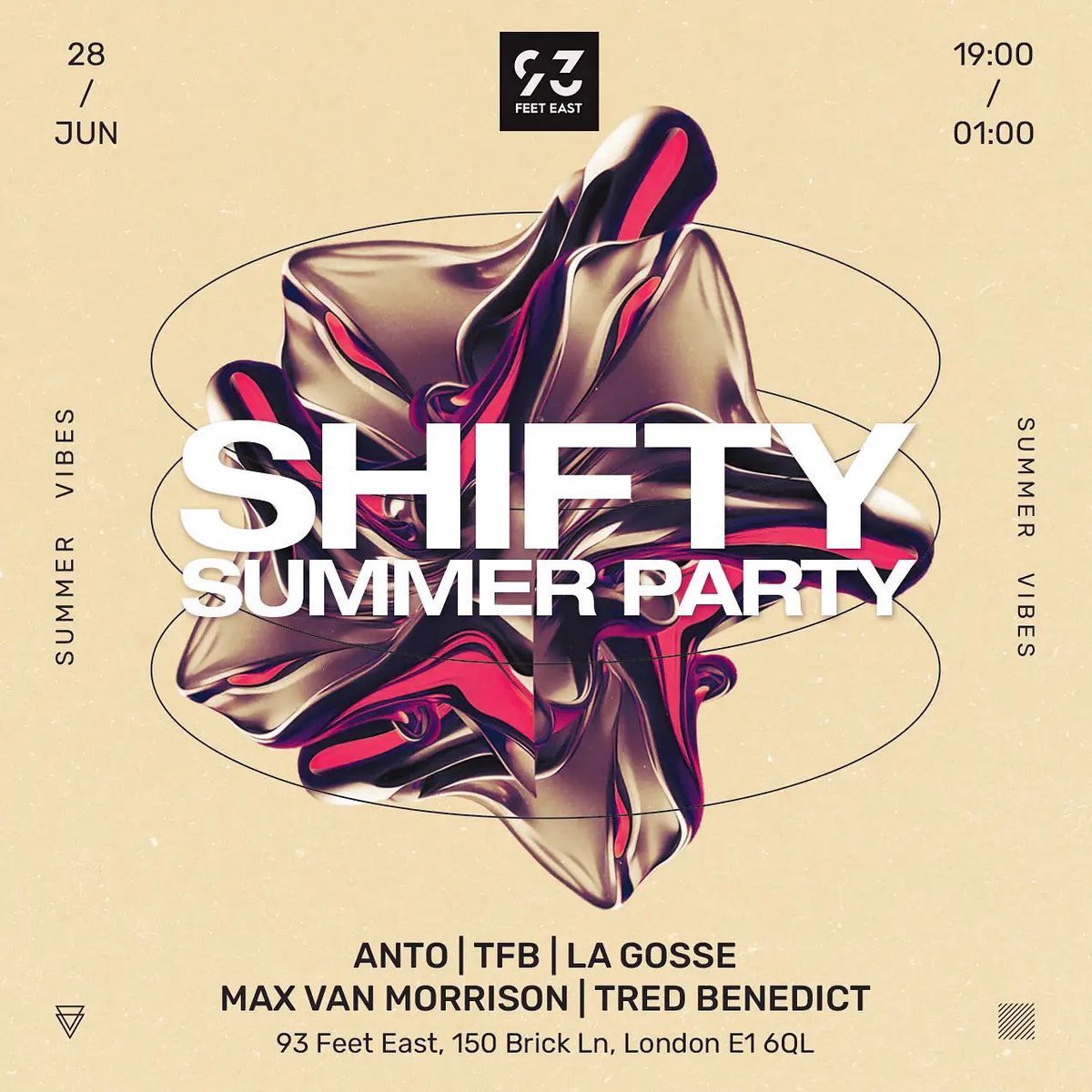 Max Van Morrison (@romulusrecs) on Twitter photo Shifty summer party @ 93 Feet East!
Last weekend of early bird tickets 🎫 ra.co/events/2072958
#house #tech #minimal Shifty summer party @ 93 Feet East!
Last weekend of early bird tickets 🎫 ra.co/events/2072958
#house #tech #minimal