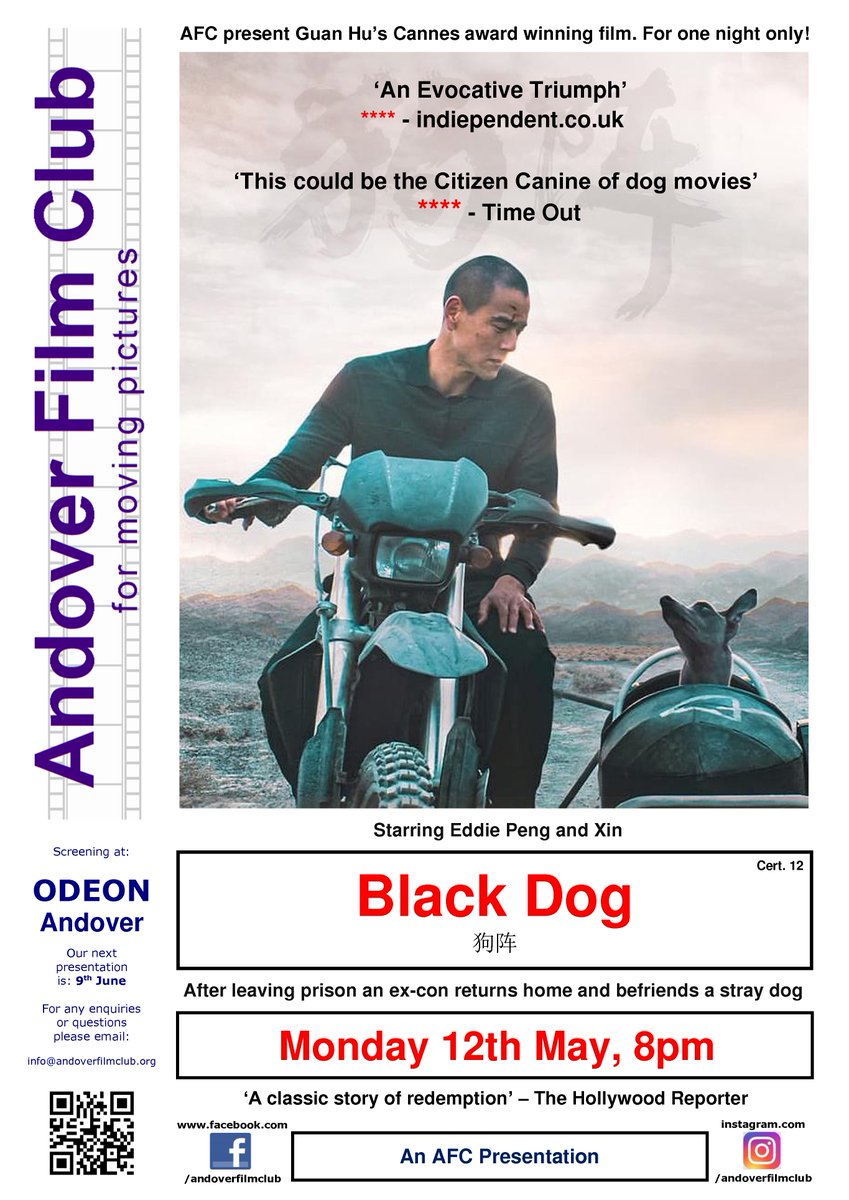 AndoverFilmClub's tweet photo. This Monday, 8pm, at ODEON #Andover Black Dog, a 'Gorgeously Offbeat Canine Caper'. Lang befriends a stray whippet in the China of 2008 preparing for the Olympics. ‘A hugely memorable viewing experience' say reviews. Tickets, £6.50, here: https://t.co/iZ2OpUm2sK https://t.co/vOdxI8vciG