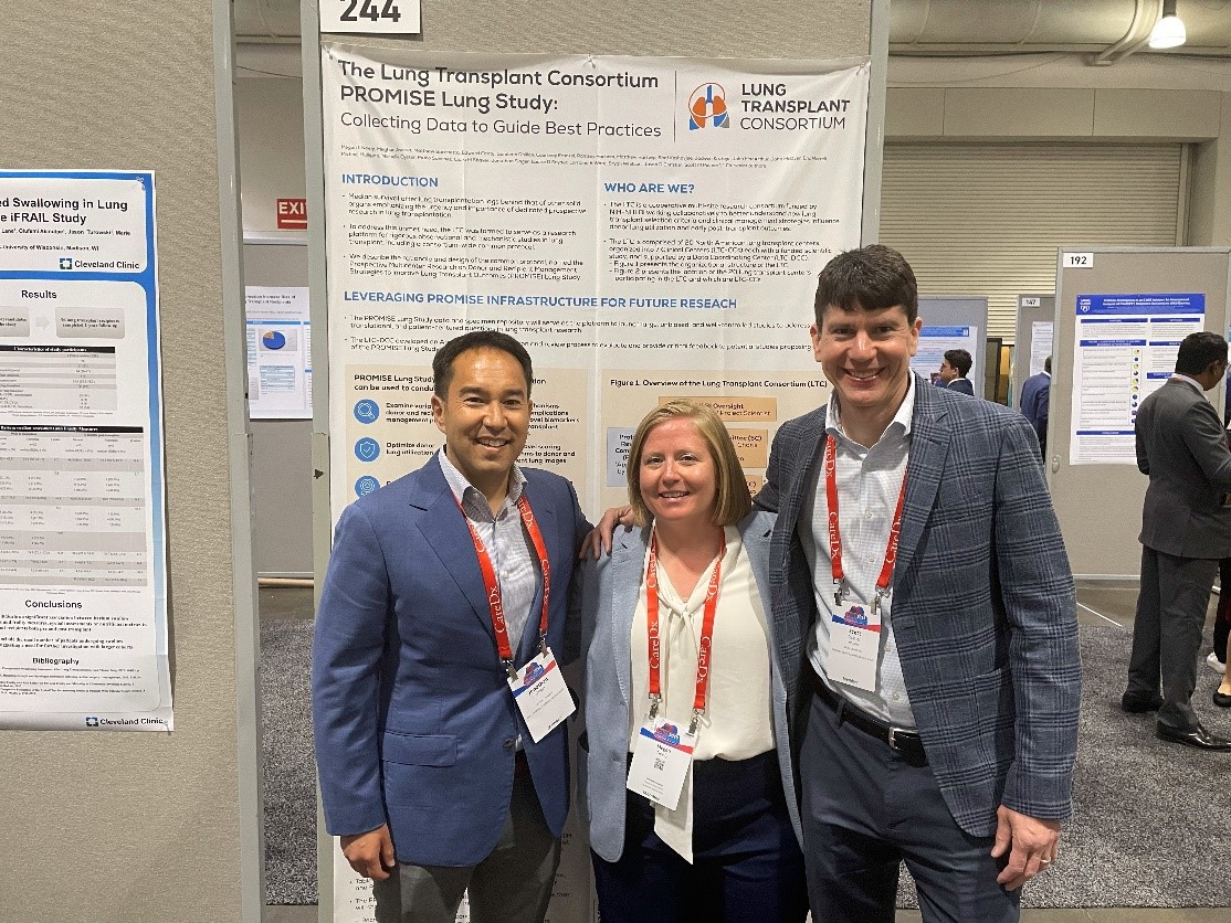 Megan Neely, joined here by her PROMISE co-PI Scott Palmer and UCSF Site PI @jonsingerMD, presented an overview of the Lung Transplant Consortium and the design of their common protocol, the PROMISE Lung Study, at #ISHLT2025. Congratulations to the PROMISE team!