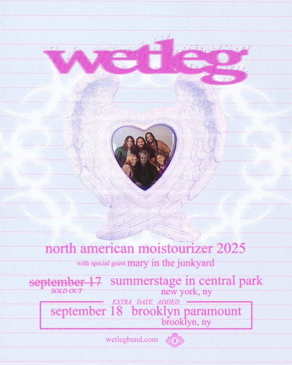Due to demand, <a href="/wetlegband/">Wet Leg</a> adds a second NYC show at Brooklyn Paramount on September 18🪽Summerstage at Central Park 9/17 is SOLD OUT🪽Brooklyn tickets On Sale NOW 🕊️ livemu.sc/42WN9E8 🎟️