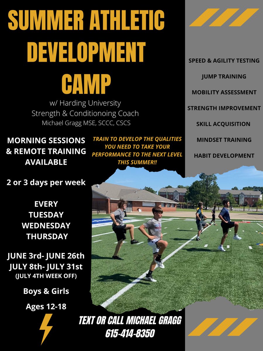 Ready to level up your game this summer? 📈

DM me to get details - on site and remote training available! 

✅ Develop lightning speed
✅ Move better
✅ Sharpen your mindset 
✅ Build champion habits

Spots are limited - reach out now to grow your skills‼️