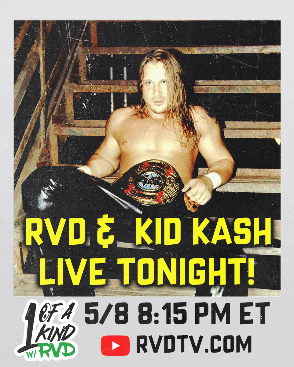 Rob Van Dam (@therealrvd) on Twitter photo 🚨🚨 TONIGHT AT 8:15 PM ET! 🚨🚨 <a href="/DavidKidKash/">Kid Kash</a> joins RVD & <a href="/DominicDeAngelo/">Dominic DeAngelo</a> for latest recording of <a href="/RVDPod/">1 Of A Kind With RVD - RVDTV.com</a>! Be sure to join us and get your questions READY at RVDTV (dot) com! Link below in the comments! 🚨🚨 TONIGHT AT 8:15 PM ET! 🚨🚨 <a href="/DavidKidKash/">Kid Kash</a> joins RVD & <a href="/DominicDeAngelo/">Dominic DeAngelo</a> for latest recording of <a href="/RVDPod/">1 Of A Kind With RVD - RVDTV.com</a>! Be sure to join us and get your questions READY at RVDTV (dot) com! Link below in the comments!