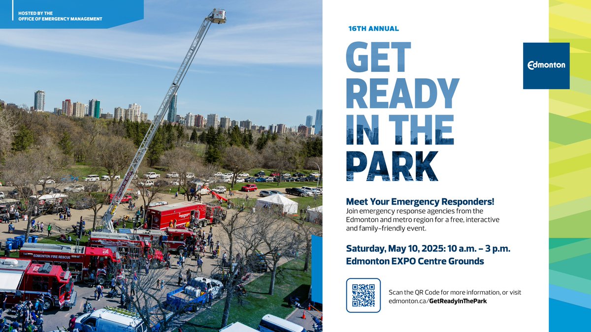 City of Edmonton (@cityofedmonton) on Twitter photo Get Ready in the Park, returning to the <a href="/yegexpocentre/">Edmonton EXPO Centre</a> grounds this Saturday, is held annually in recognition of Canada's Emergency Preparedness Week.
Join us this weekend to learn about Edmonton’s emergency resources and to meet your emergency responders! Get Ready in the Park, returning to the <a href="/yegexpocentre/">Edmonton EXPO Centre</a> grounds this Saturday, is held annually in recognition of Canada's Emergency Preparedness Week.
Join us this weekend to learn about Edmonton’s emergency resources and to meet your emergency responders!