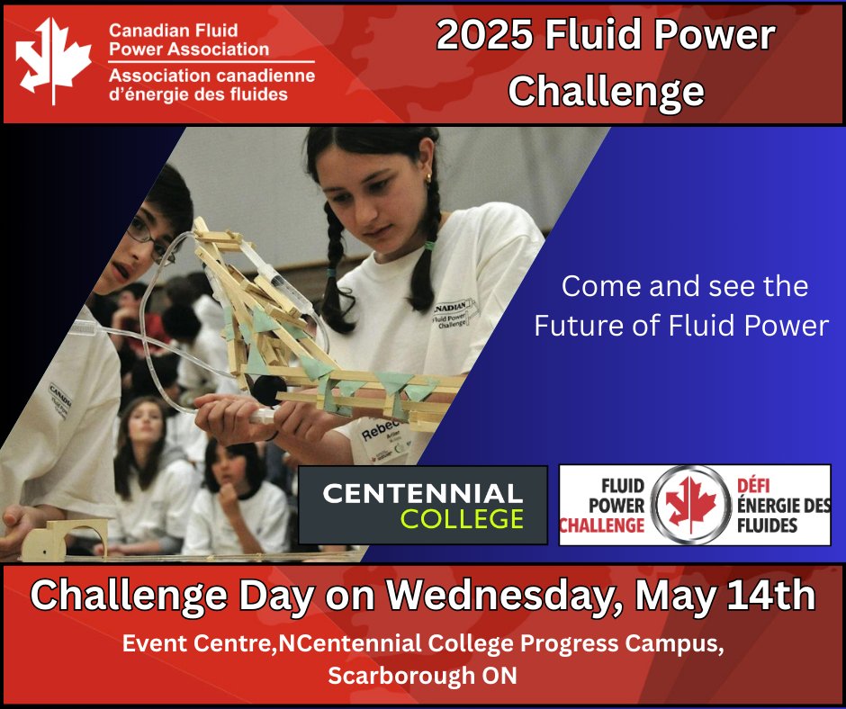 The 2025 Fluid Power Challenge is next week! Presented in partnership with <a href="/CentennialEDU/">Centennial College</a> . If you are in the area, stop by and support the kids as they explore the world of Fluid Power.
#CFPA #FluidPowerChallenge #toronto #fluidpower #canada