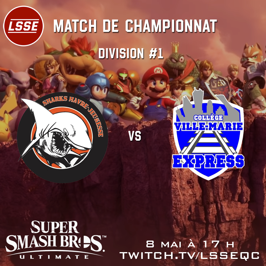 On continue nos finales de l’hiver 2025 avec Super Smash Bros. Ultimate!

Les Sharks #2 de l’École secondaire Havre-Jeunesse c. l'Express CVM #1 du Collège Ville-Marie

Une présentation de SmashQc.
#LSSEqc #FQSE
