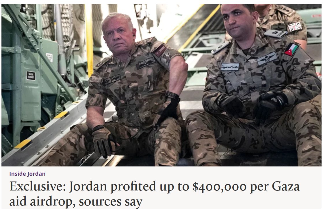 #Jordan profited up to $400,000 per #Gaza aid airdrop
#الأردن استفادت من كل مساعدات عبر الجو وصلتإلى #غزة ما يصل إلى 400 ألف دولار