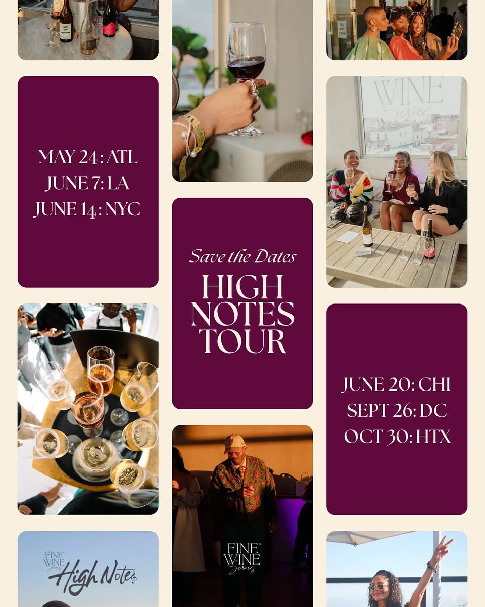High Notes isn’t just a wine event—it’s the World’s Greatest Wine Party. This moodboard captures the essence of what we do: luxury, culture, and showing up in style.

📍ATL, LA, NYC, CHI, DC, and Houston—we’re coming for you.

🎟️ finewineseries.com