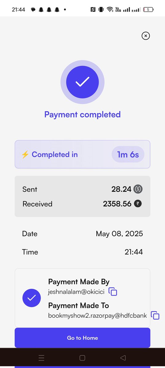 rajdotcc's tweet image. Just booked Thunderbolts movie tickets on @bookmyshow using @P2Pdotme and it was smoother than I expected.
Yes, I paid for my movie tickets using crypto.
Booking ID: TDAURZ