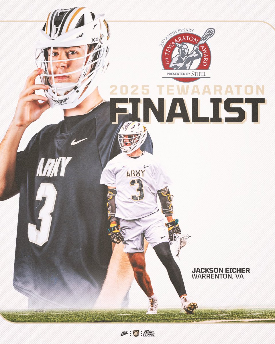 ‼️ 𝐓𝐄𝐖𝐀𝐀𝐑𝐀𝐓𝐎𝐍 𝐅𝐈𝐍𝐀𝐋𝐈𝐒𝐓 ‼️

Jackson Eicher has been named a finalist for the 2025 <a href="/Tewaaraton/">Tewaaraton Award</a> Award which is presented annually to the nation's top player ‼️👏

Read more 🔗➡️ goarmywestpoint.com/news/2025/5/8/…

#GoArmy | #FamilyToughnessTradition