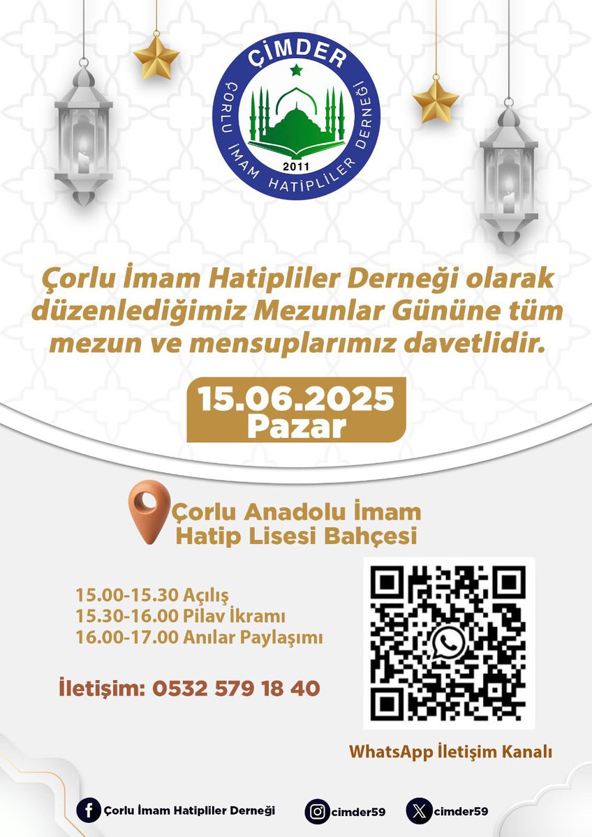 cimder59's tweet photo. Çorlu İmam Hatipliler Derneği olarak düzenlediğimiz Mezunlar Gününe tüm mezun ve mensuplarımız davetlidir.

@onderihl https://t.co/f6JLbHmwGO