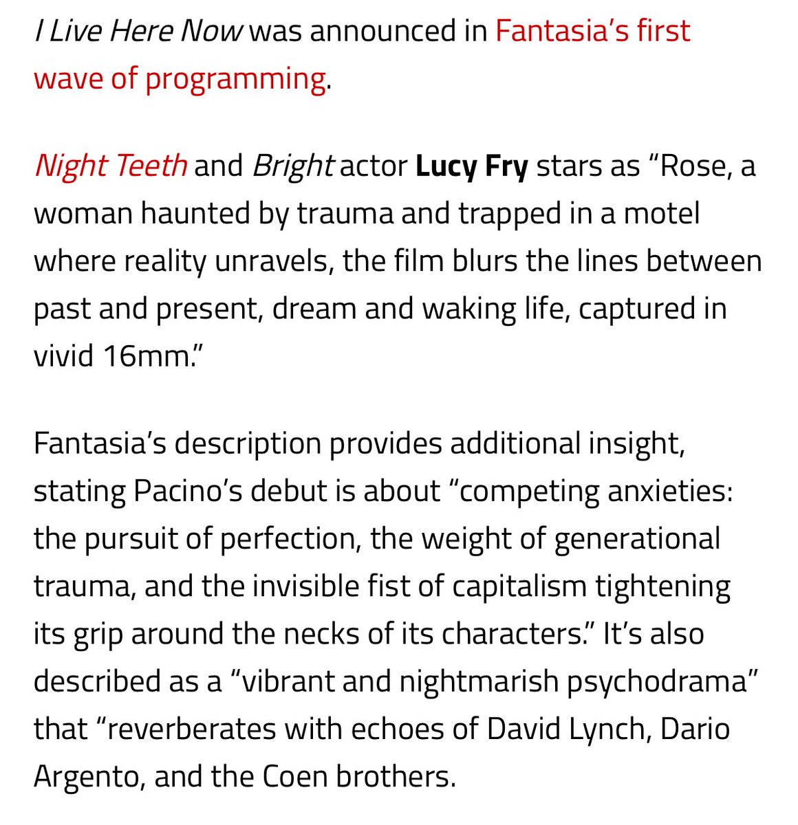 Julie Pacino (@julie_pacino) on Twitter photo Excited to announce that my first feature film ‘I Live Here Now’ will have its world premiere <a href="/FantasiaFest/">Fantasia International Film Festival</a> in July!!!
Stay tuned for more info in the coming weeks 🎂 🔪 🥛 Excited to announce that my first feature film ‘I Live Here Now’ will have its world premiere <a href="/FantasiaFest/">Fantasia International Film Festival</a> in July!!!
Stay tuned for more info in the coming weeks 🎂 🔪 🥛