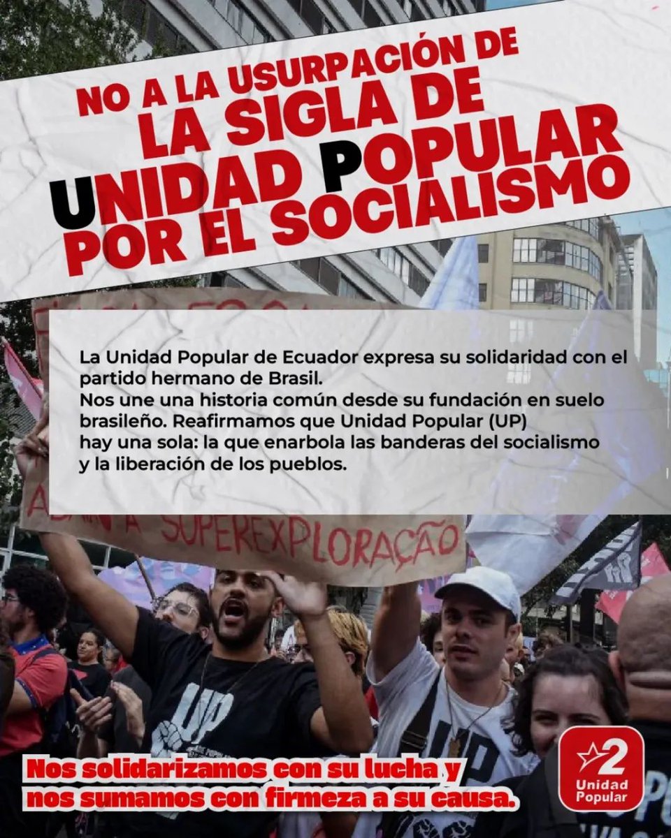 Unidad Popular (@unidadpopulare) on Twitter photo 🤝🇪🇨🇧🇷 Desde #Ecuador, expresamos nuestra solidaridad con la <a href="/UP80BR/">Unidade Popular</a> Unidad Popular de Brasil, partido hermano con el que compartimos lucha y principios desde su fundación.
¡Unidad Popular hay una sola!
🔥 La que defiende el socialismo y la liberación de los pueblos. 🤝🇪🇨🇧🇷 Desde #Ecuador, expresamos nuestra solidaridad con la <a href="/UP80BR/">Unidade Popular</a> Unidad Popular de Brasil, partido hermano con el que compartimos lucha y principios desde su fundación.
¡Unidad Popular hay una sola!
🔥 La que defiende el socialismo y la liberación de los pueblos.