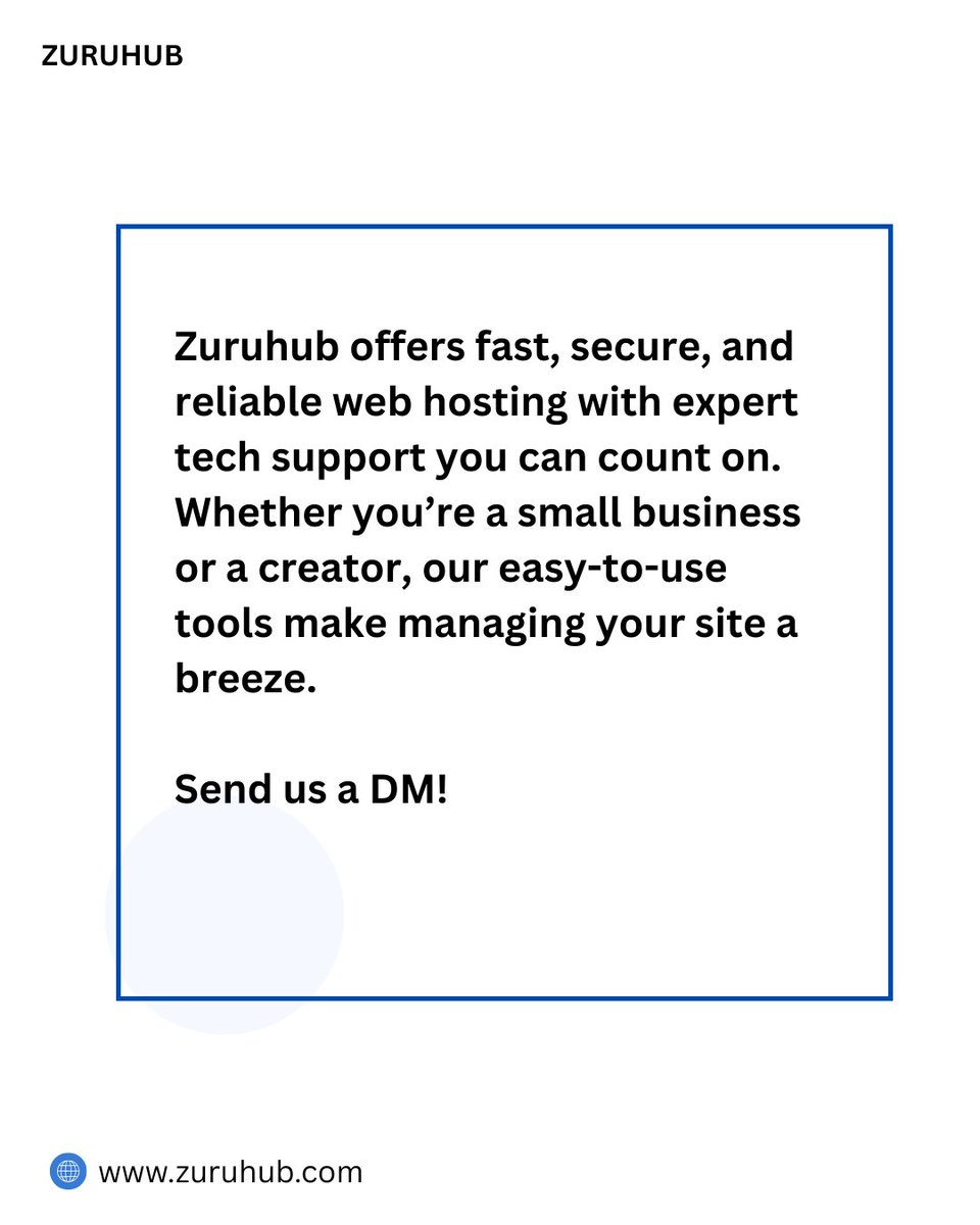 zuruhub's tweet image. Zuruhub offers fast, secure, and reliable web hosting with expert tech support you can count on. Whether you’re a small business or a crea, their easy-to-use tools make managing your site a breeze.
#Zuruhub #WebHostingMadeEasy #TechSupportExperts #SmallBizTools #ReliableHosting