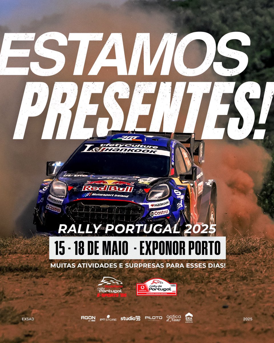 EXSAD (@exsadggoficial) on Twitter photo ESTAMOS PRESENTES! 🔥💨
Vamos marcar presença no <a href="/rallydeportugal/">Vodafone Rally de Portugal</a> 2025 entre os dias 15 e 18 de maio, na Exponor – Porto!
Prepara-te para muitas ativações, conteúdos e momentos épicos durante os dias de prova!
Não faltes! Vem acelerar connosco!
#WeMakeItLookEasy ESTAMOS PRESENTES! 🔥💨
Vamos marcar presença no <a href="/rallydeportugal/">Vodafone Rally de Portugal</a> 2025 entre os dias 15 e 18 de maio, na Exponor – Porto!
Prepara-te para muitas ativações, conteúdos e momentos épicos durante os dias de prova!
Não faltes! Vem acelerar connosco!
#WeMakeItLookEasy
