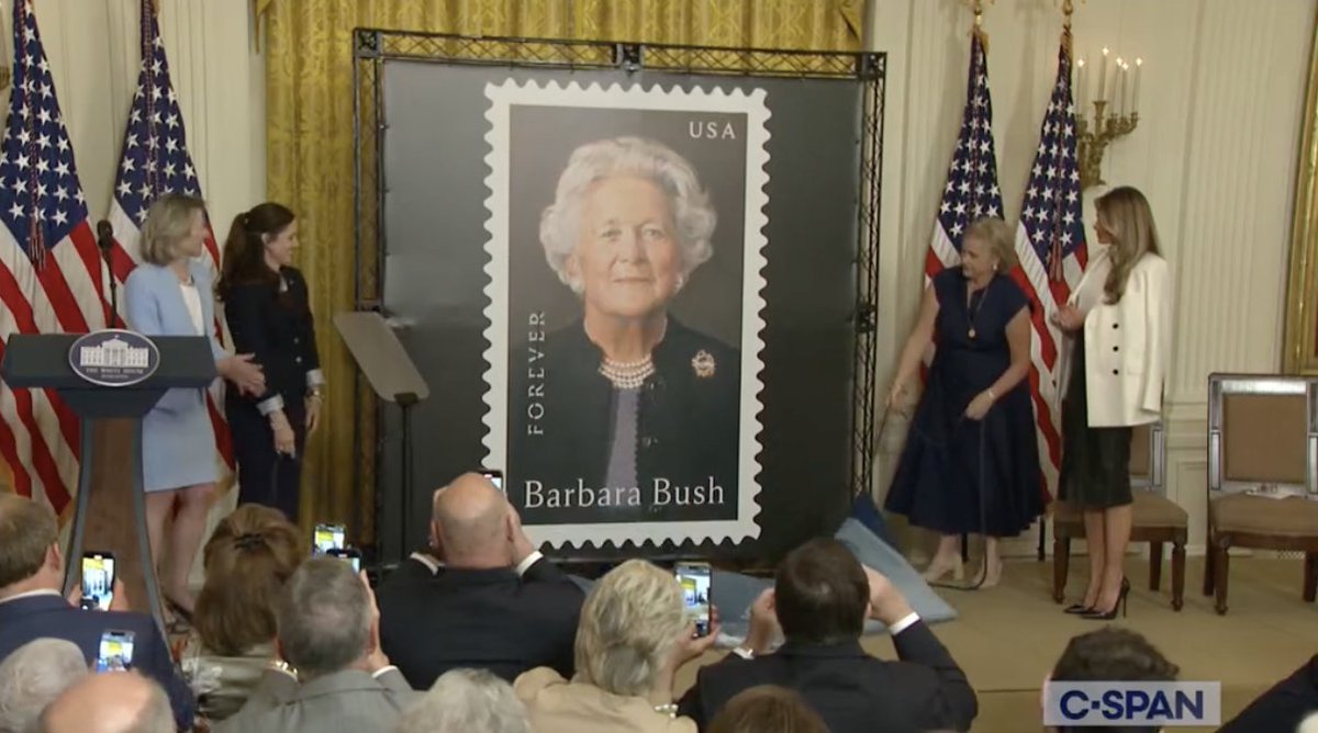 First lady Melania Trump at the unveiling of the U.S. Postal Service’s Barbara Bush stamp. Bush is just the 7th first lady to be pictured on a postage stamp.