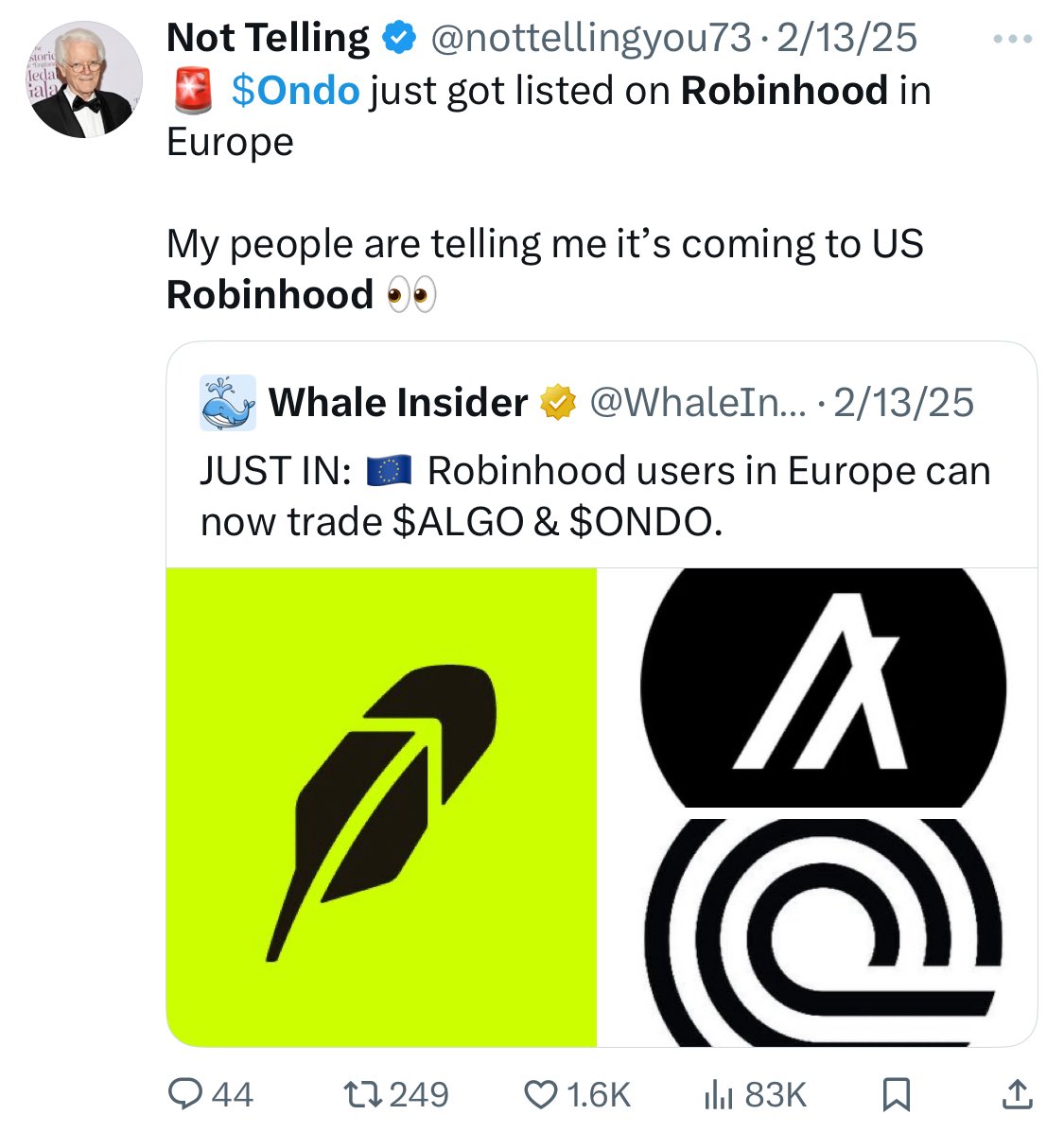 nottellingyou73's tweet photo. Now that Robinhood is making it more public about their ambitions to launch a blockchain with Arbitrum or Solana in Europe with tokenized US stocks, let me remind you who pointed out the $Ondo x Robinhood connection

It’s happening, $Ondo tech stack will be used to make this a reality for Robinhood 

🔮