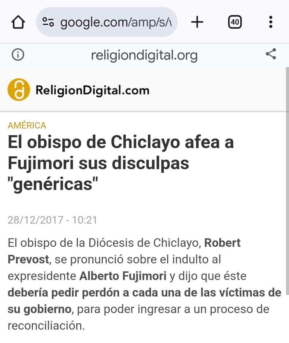 En su momento, Robert Prevost, el nuevo papa, dijo que Fujimori debería pedir perdón a cada una de las victimas de su gobierno. Lo sufre Cipriani.