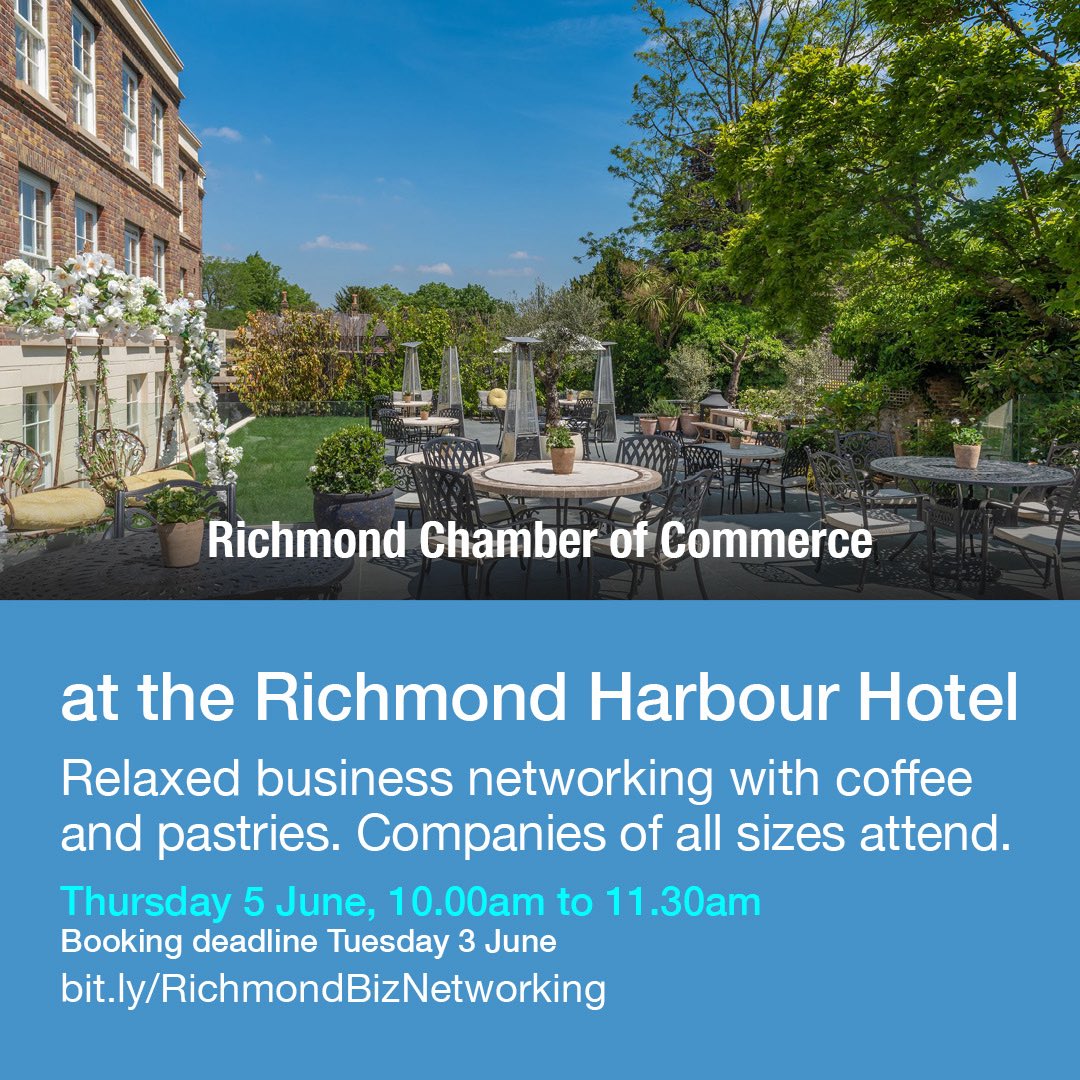 Date for your diaries - Thursday 5th June for business networking with companies of all sizes across the Borough of Richmond upon Thames. 
Book by the Tuesday 3rd June at bit.ly/RichmondBizNet…