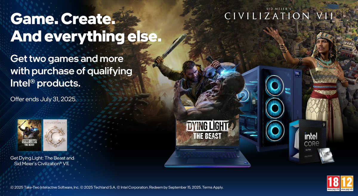 BuildRedux's tweet image. New PC. Free games.
Get both Dying Light The Beast + Civilization VII when you get a Build Redux PC with select Intel Core Processors.
Don't miss out 👉 buildredux.com/pages/intel-ga…