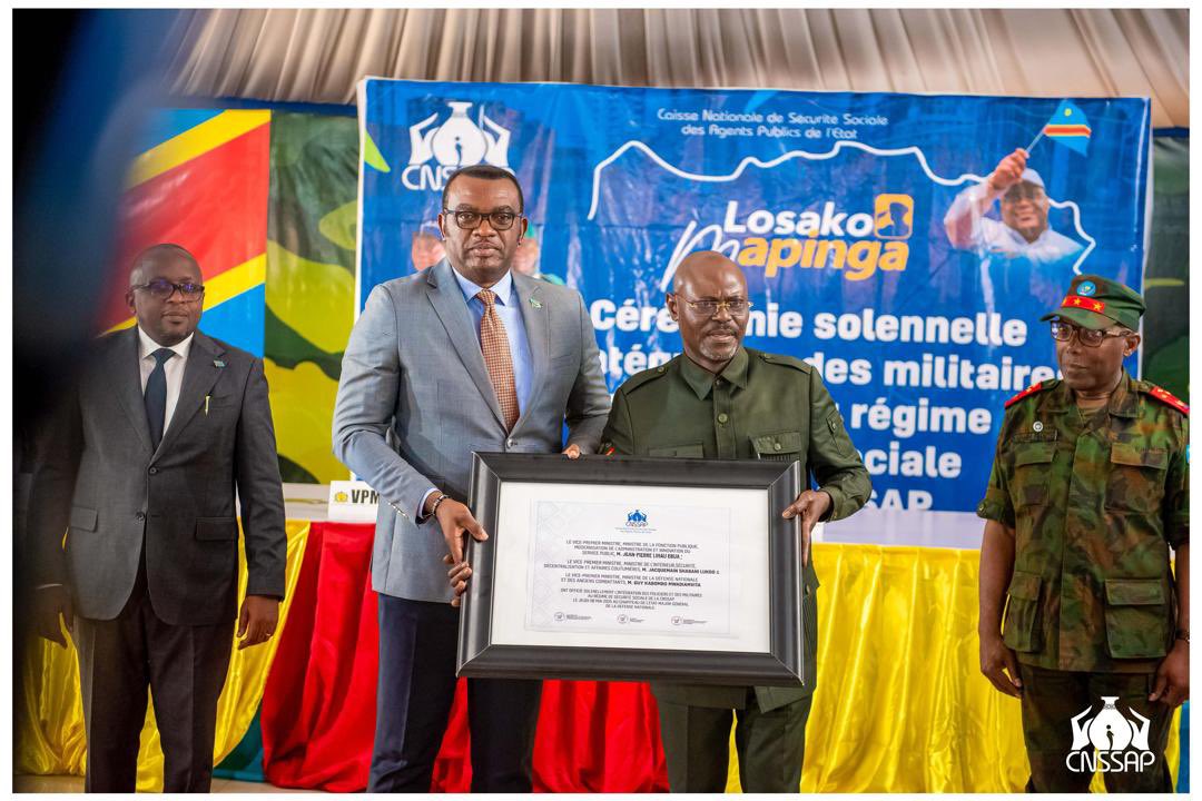 CÉRÉMONIE SOLENNELLE D’INTÉGRATION DES MILITAIRES &amp; POLICIERS AU RÉGIME DE SÉCURITÉ SOCIALE DE LA CNSSAP CE JEUDI 08 MAI 2025 AU CHAPITEAU DE L’ÉTAT-MAJOR GÉNÉRAL AU CAMP KOKOLO.