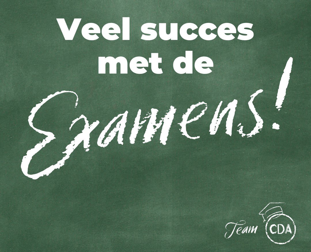 Vandaag begonnen de staatsexamens, morgen starten de eindexamens voor alle andere kandidaten. Namens <a href="/CDADenHaag/">CDA Den Haag</a> wens ik alle Haagse examenkandidaten heel veel succes! Jullie kunnen het! 💪 #eindexamens #staatsexamens