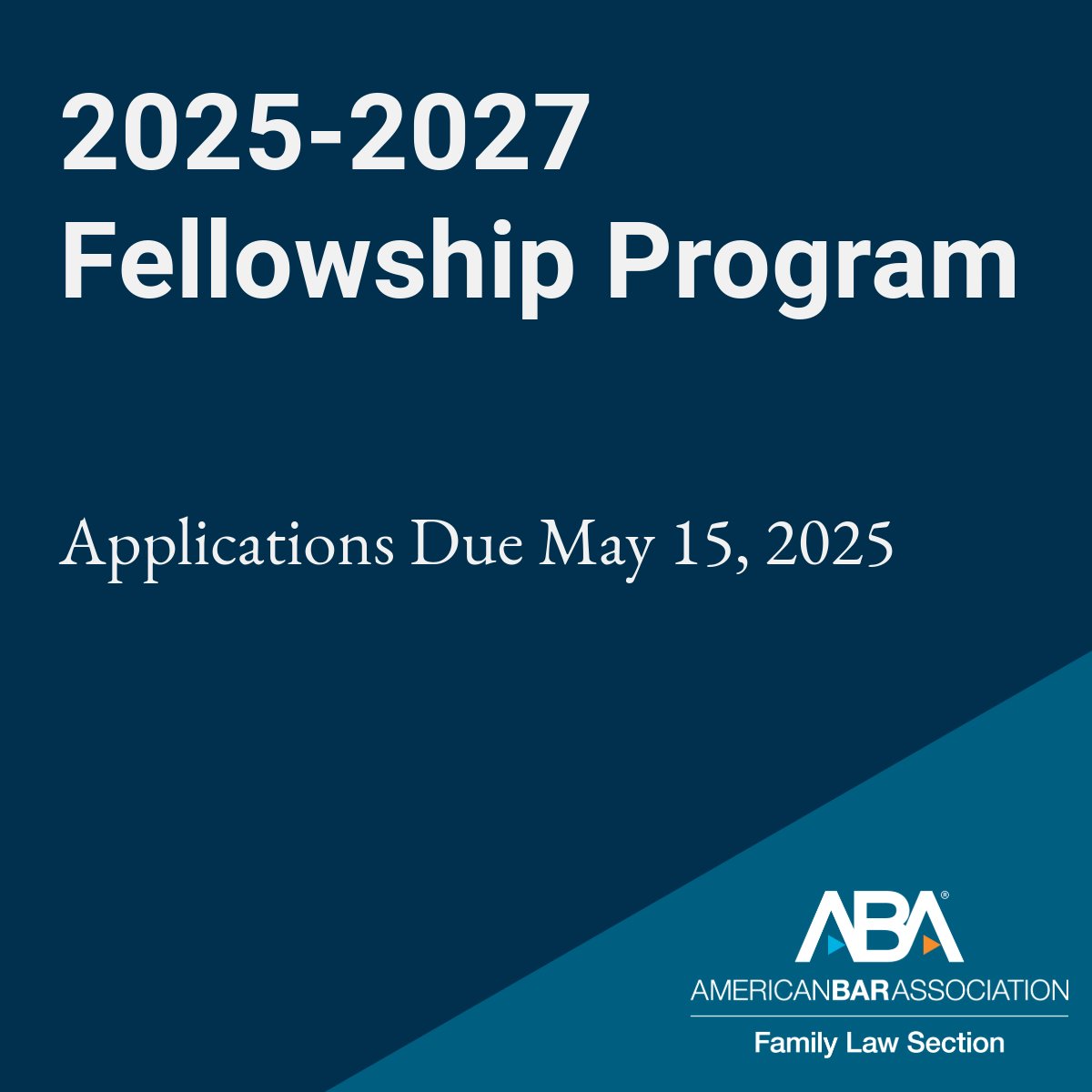 Applications for the 2025-2027 Fellowship Program are due next week! Don't miss your chance to be a Section Fellow. Apply by May 15, 2025. 

Learn more and apply: americanbar.org/groups/family_…