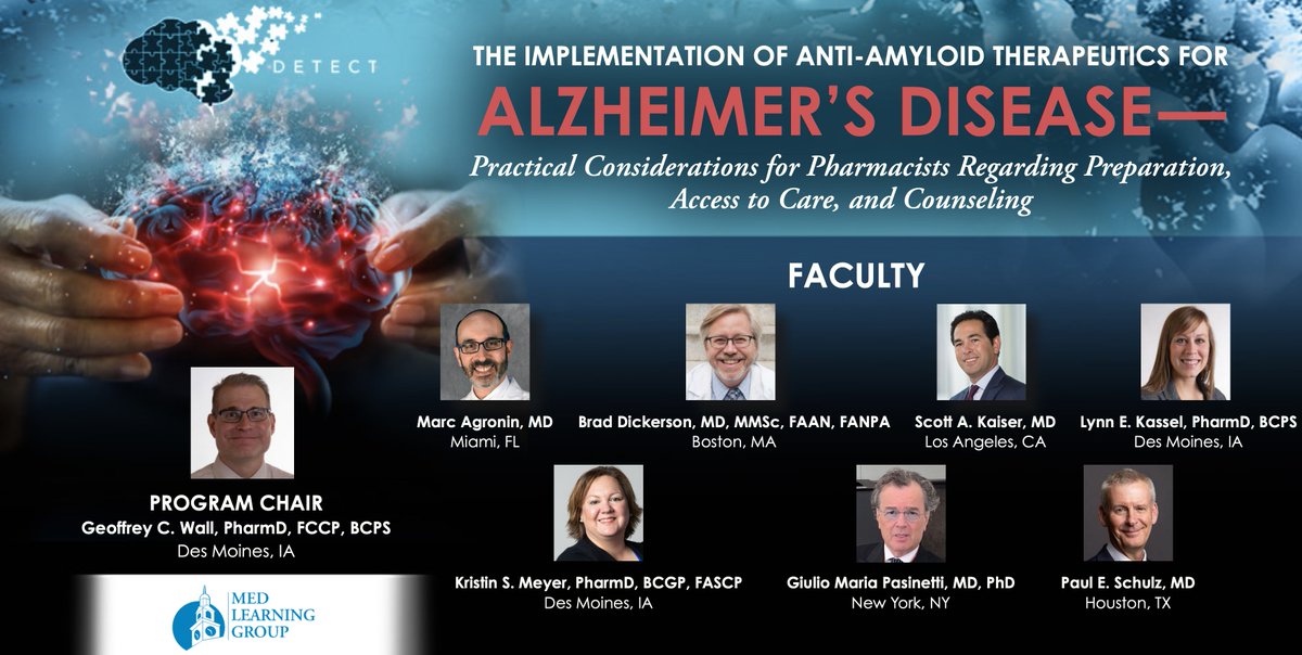 On May 13, as part of Med Learning Group's educational initiative designed for pharmacists in the U.S. &amp; globally who are involved in care of patients w/ early symptomatic #Alzheimers (MCI or mild #Dementia due to AD), I will give a Grand Round at Nassau University Medical Center