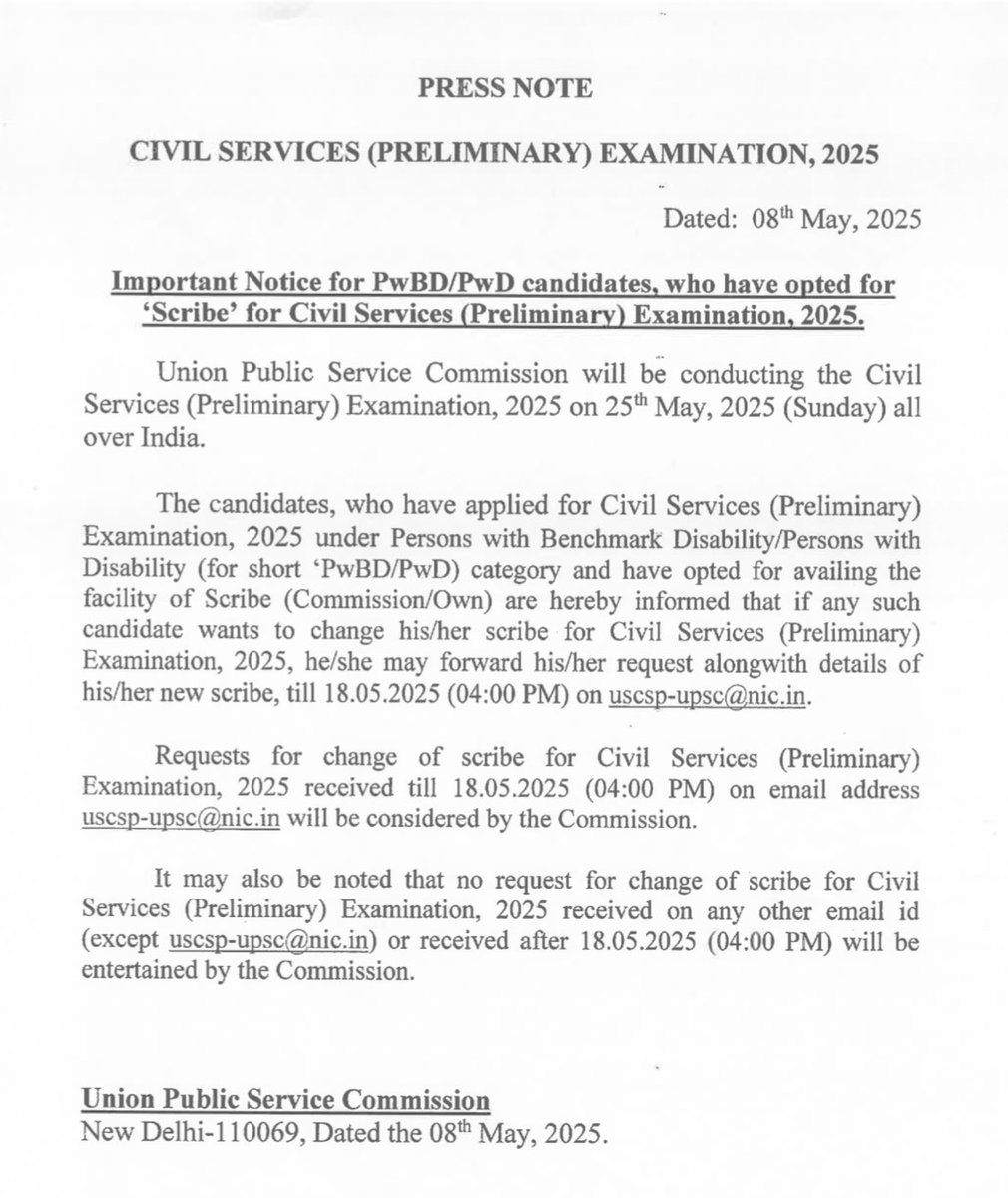 UPSC’s latest notification in which it is mentioned that UPSC PRELIMS EXAM will be conducted on 25th May! 
In these turbulent times conducting the Exam on 25th May seems unreasonable and insensitive.
Request all the UPSC aspirants to retweet this and trend #postponeprelims2025