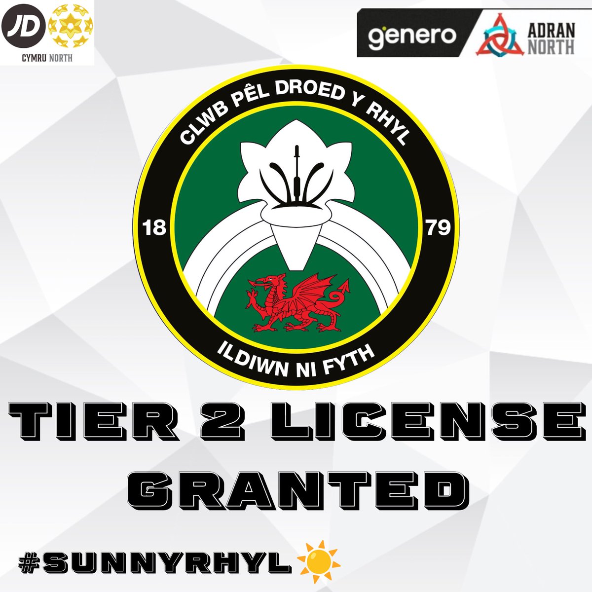 CPD Y Rhyl 1879 official (@rhylfc) on Twitter photo Weโre delighted to share the news that a tier 2 license has been granted for both our menโs and womenโs teams.
Huge credit to Tom and Adam for their hard work in securing both licenses.
#sunnyrhyl โ๏ธ #upwego ๐๐ป
<a href="/CymruLeagues/">JD Cymru Leagues ๐ด๓ ง๓ ข๓ ท๓ ฌ๓ ณ๓ ฟ</a> <a href="/NoelMooney13/">Noel Mooney</a> Weโre delighted to share the news that a tier 2 license has been granted for both our menโs and womenโs teams.
Huge credit to Tom and Adam for their hard work in securing both licenses.
#sunnyrhyl โ๏ธ #upwego ๐๐ป
<a href="/CymruLeagues/">JD Cymru Leagues ๐ด๓ ง๓ ข๓ ท๓ ฌ๓ ณ๓ ฟ</a> <a href="/NoelMooney13/">Noel Mooney</a>