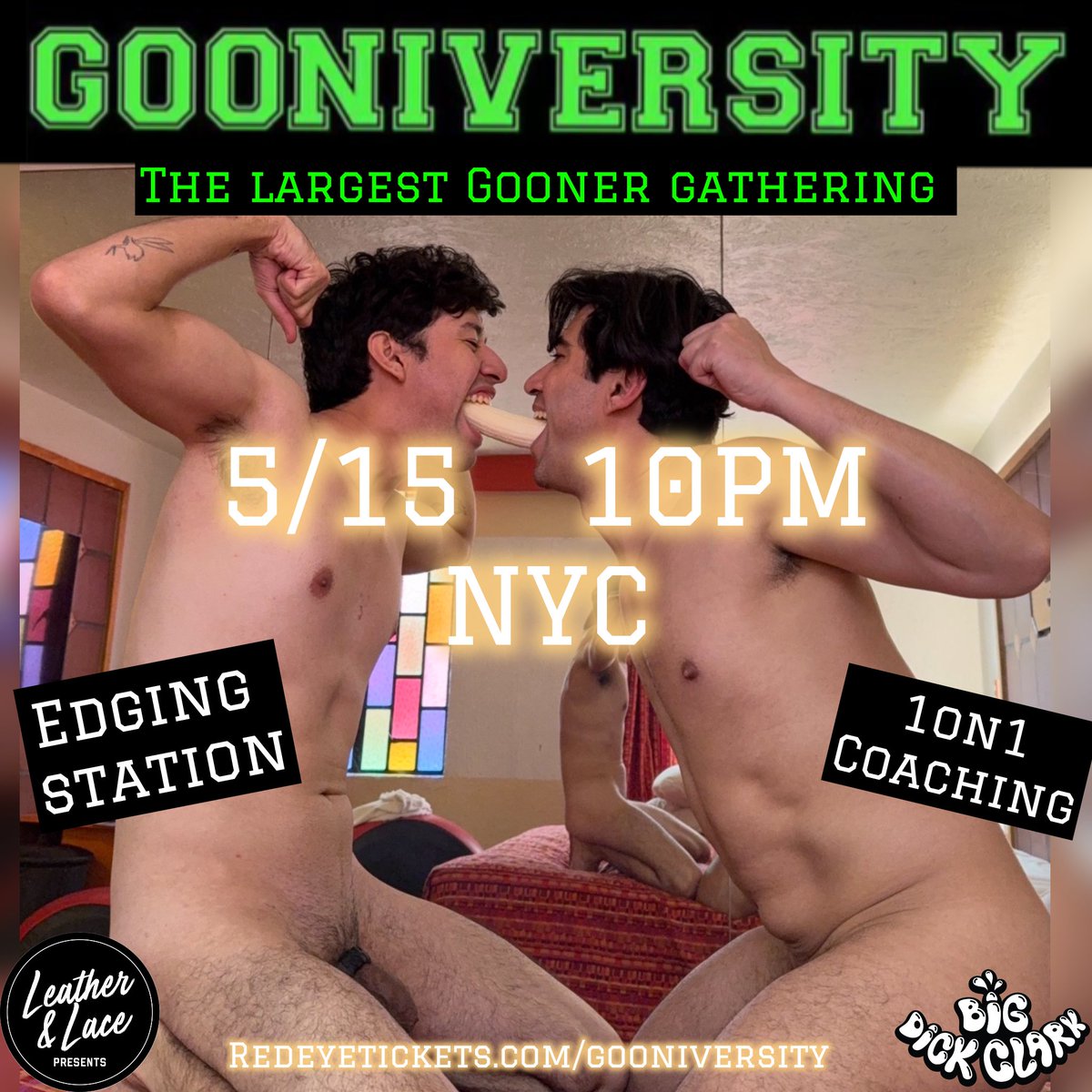 Ready to Munkeeee around, Bro??🍌
5/15 NYC
TIX ➡️ Redeyetickets.com/gooniversity 

<a href="/LeatherNLaceNYC/">Leather and Lace Presents</a> <a href="/MrDeanDante/">Dean Dante</a> <a href="/yourfavoriteBDC/">TheOnlyBDC</a> <a href="/SirEdgerton/">Sir Edgerton</a> 
📸 <a href="/NerdyGoonerr/">NerdyGooner🤓</a> <a href="/junya_ikari/">Junya Ikari</a>