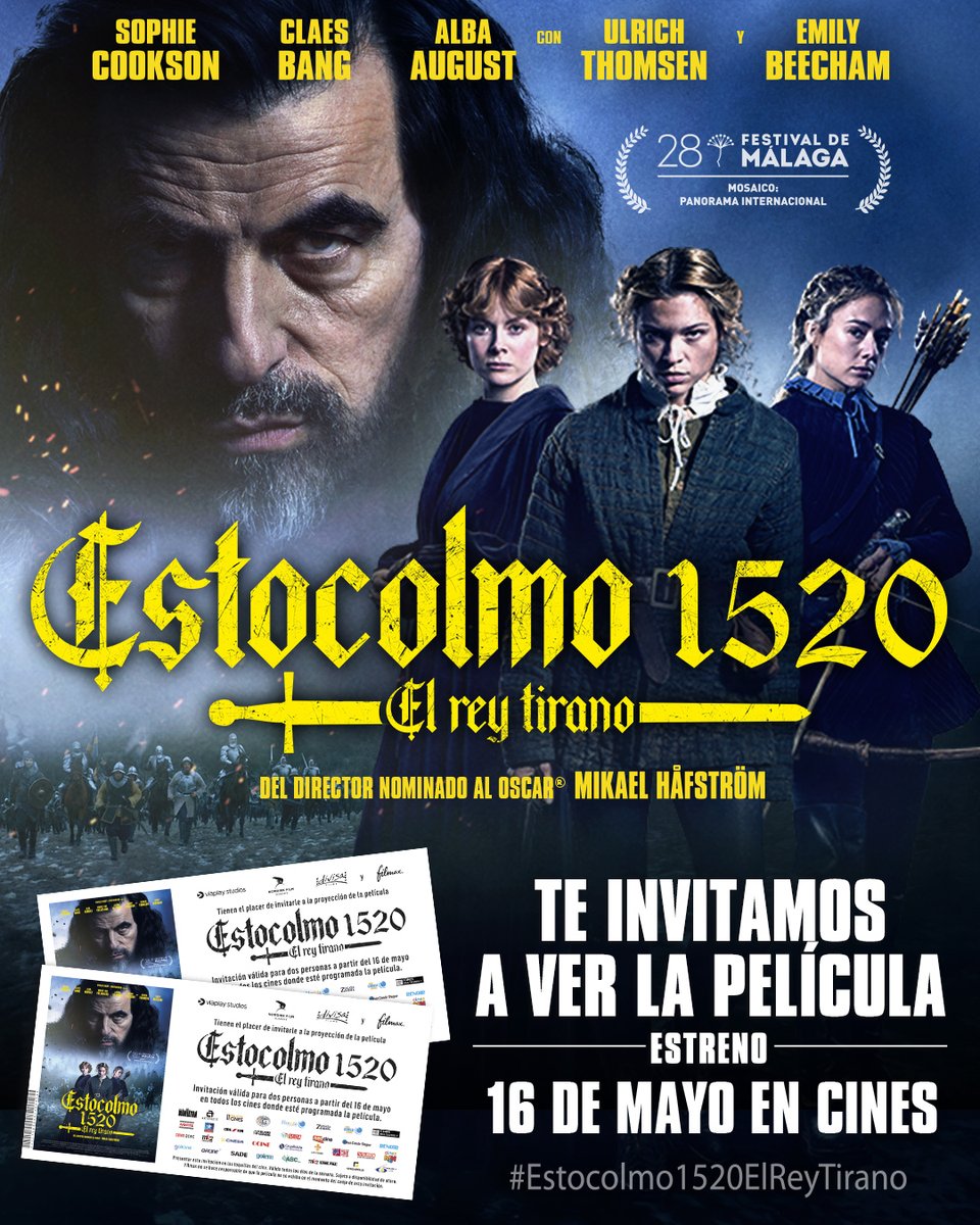 El 16 de mayo se estrena #Estocolmo1520ElReyTirano, apasionante historia épica de venganza, intrigas, batallas y mucho humor negro, y tenemos 3 entradas dobles.

¿Cómo participar?   
1⃣ Sigue a <a href="/noescinetodo/">No es cine todo lo que reluce</a> y <a href="/filmax/">Filmax</a>
2⃣ RT
3⃣ Cita un amigo 

Bases en: 
noescinetodoloquereluce.com/2025/05/sorteo…