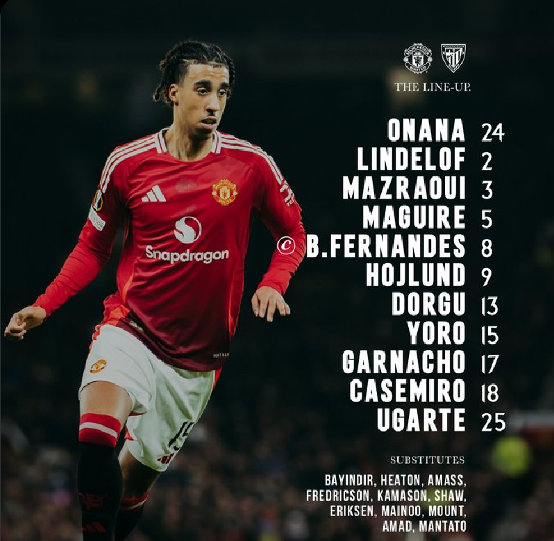 UtdPaper_'s tweet photo. 🚨📋| OFFICIAL #MUFX XI TO PLAY ATHLETIC CLUB IN THE SEMIS LEG-2! https://t.co/YjWax8h40T
