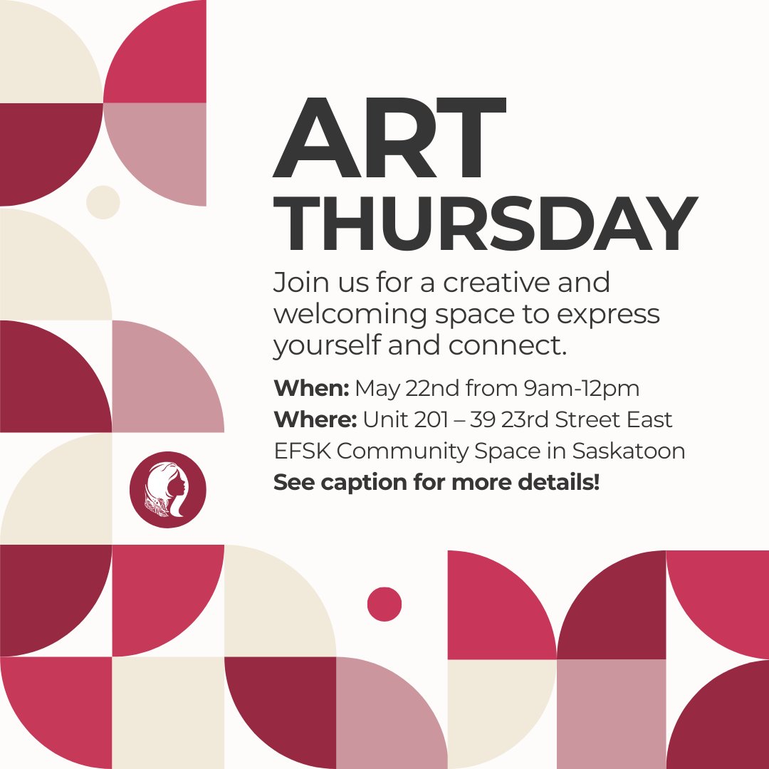 EfrySask's tweet image. 🎨 Art Thursday – May 22 🎨
Join us for a morning of creativity &amp;amp; connection in a supportive space. All women &amp;amp; gender-diverse folks welcome—no experience needed!
⏰ 9AM–12PM
📍 Unit 201, 39 23rd Street East in #Saskatoon
#EFSK #ArtThursday #HealingThroughArt #CreativeCommunity