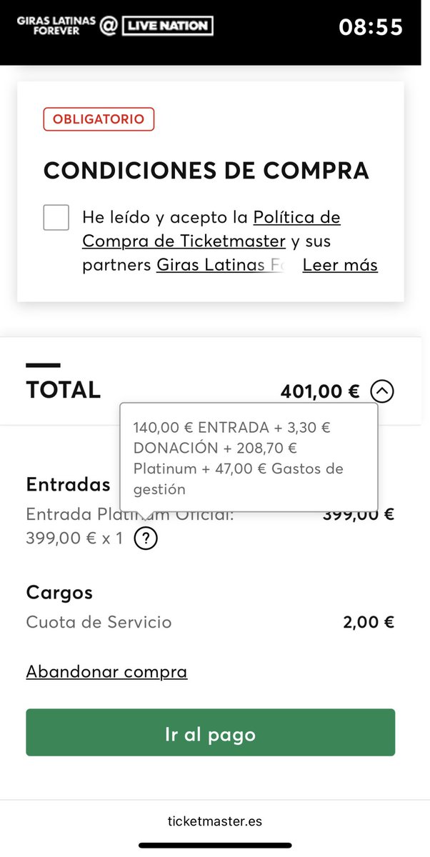 docepoints's tweet image. .@MSocialGob @consumidores cómo se puede denunciar el abuso de que una entrada para un evento en el que su precio normal son 140€, y la misma plataforma por alta demanda lo aumente a 401€