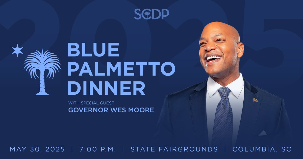 👇 ICYMI 👇

Maryland Governor Wes Moore is our special guest for the 2025 Blue Palmetto Dinner. You don't want to miss this event! Purchase Tickets Here: secure.actblue.com/donate/bluepal…