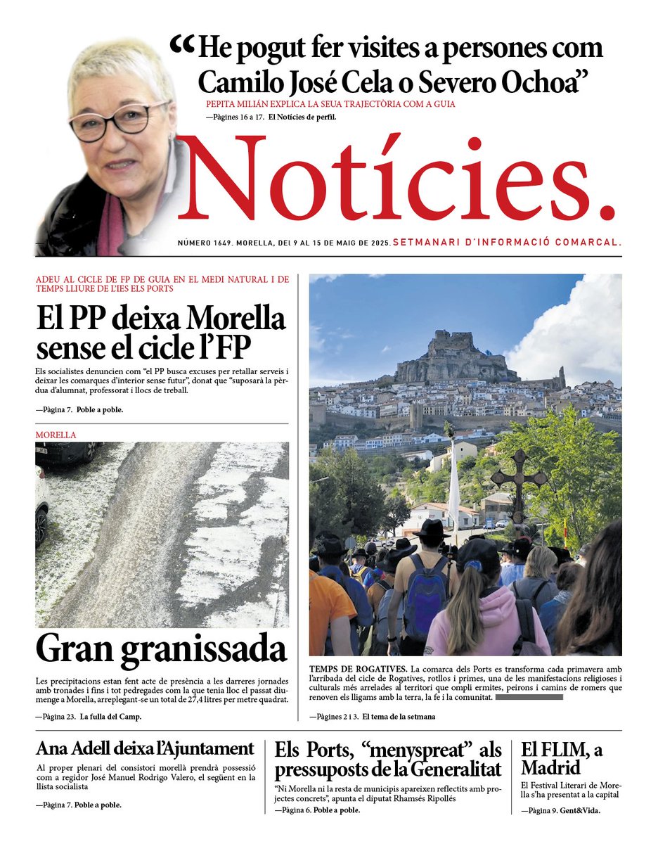 Esta és la portada del setmanari Notícies que podràs trobar demà a meitat matí al teu quiosc!
🗞
#Morella #ElsPorts #Castelló #ComunitatValenciana
