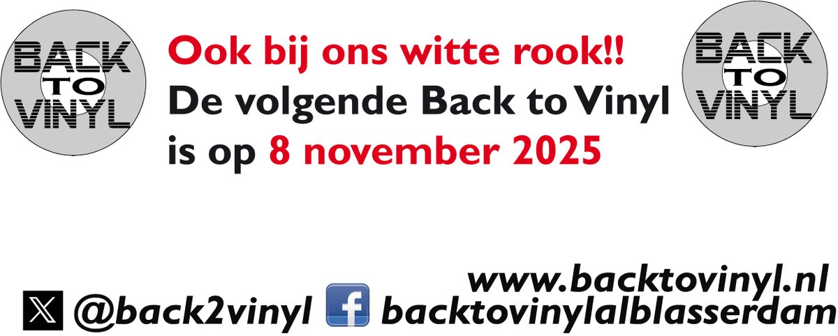 Back2Vinyl's tweet image. WITTE ROOK!!!!

Het heeft even geduurd, maar we zijn op de datum uitgekomen die eigenlijk al gepland stond. De volgende Back to Vinyl wordt georganiseerd op 8 november 2025!! Als altijd in @landvast  uiteraard.

Zegt het voort! Zegt het voort! Delen wordt op prijs gesteld😎