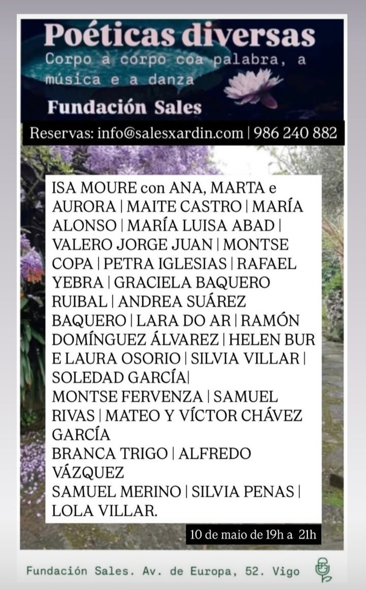 AELG (@aelg) on Twitter photo Vigo: Poéticas diversas, recital poético-musical: axendacultural.aelg.gal/2025/05/09/vig… <a href="/feracorrupia/">a Branca Trigo 🇵🇸</a> Vigo: Poéticas diversas, recital poético-musical: axendacultural.aelg.gal/2025/05/09/vig… <a href="/feracorrupia/">a Branca Trigo 🇵🇸</a>