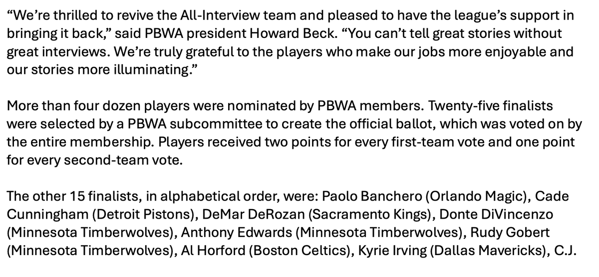 Full press release for 2024-25 All-Interview Team: