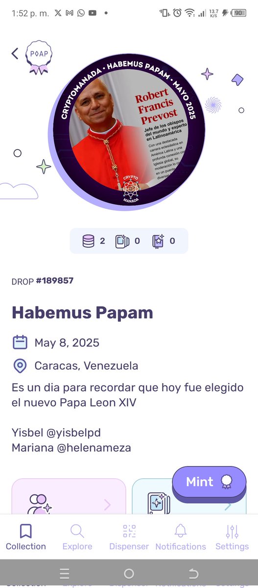 Recibido por parte de la <a href="/cryptomanada/">Cryptomanada.lens 🌿</a> <a href="/HelenaMeza/">Helena Meza | Profesora de Inglés</a> <a href="/Yisbelpd/">Yis 💜</a> gracias a la celebración del nuevo "Habemus PaPam" 🙌🏻🤍🥳 gracias 🫂🫶🏻