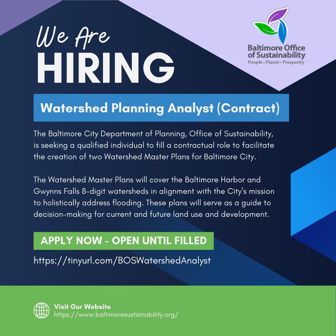 We are seeking to fill a contractual role to facilitate the creation of two Watershed Master Plans.  See the position description for required qualifications. ow.ly/1u6e50VIWJU

Apply Now! The position will remain open until filled. ow.ly/IBWh50VIWJT