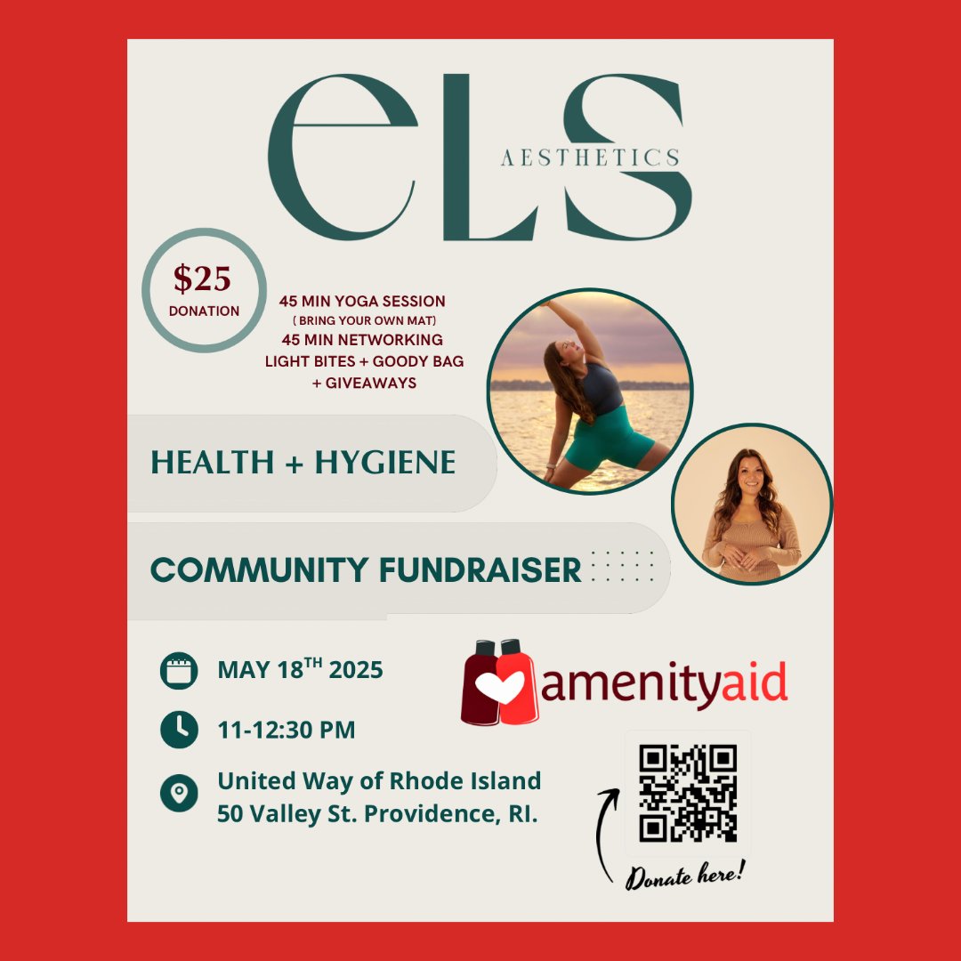 Gentle reminder: Join us + @elsaestheticsri on May 18th for yoga + wellness to help us #endhygieneinsecurity in RI! Proceeds benefit #AmenityAid ❤️
Can’t make it? Donate via Venmo + still be entered into our giveaways!